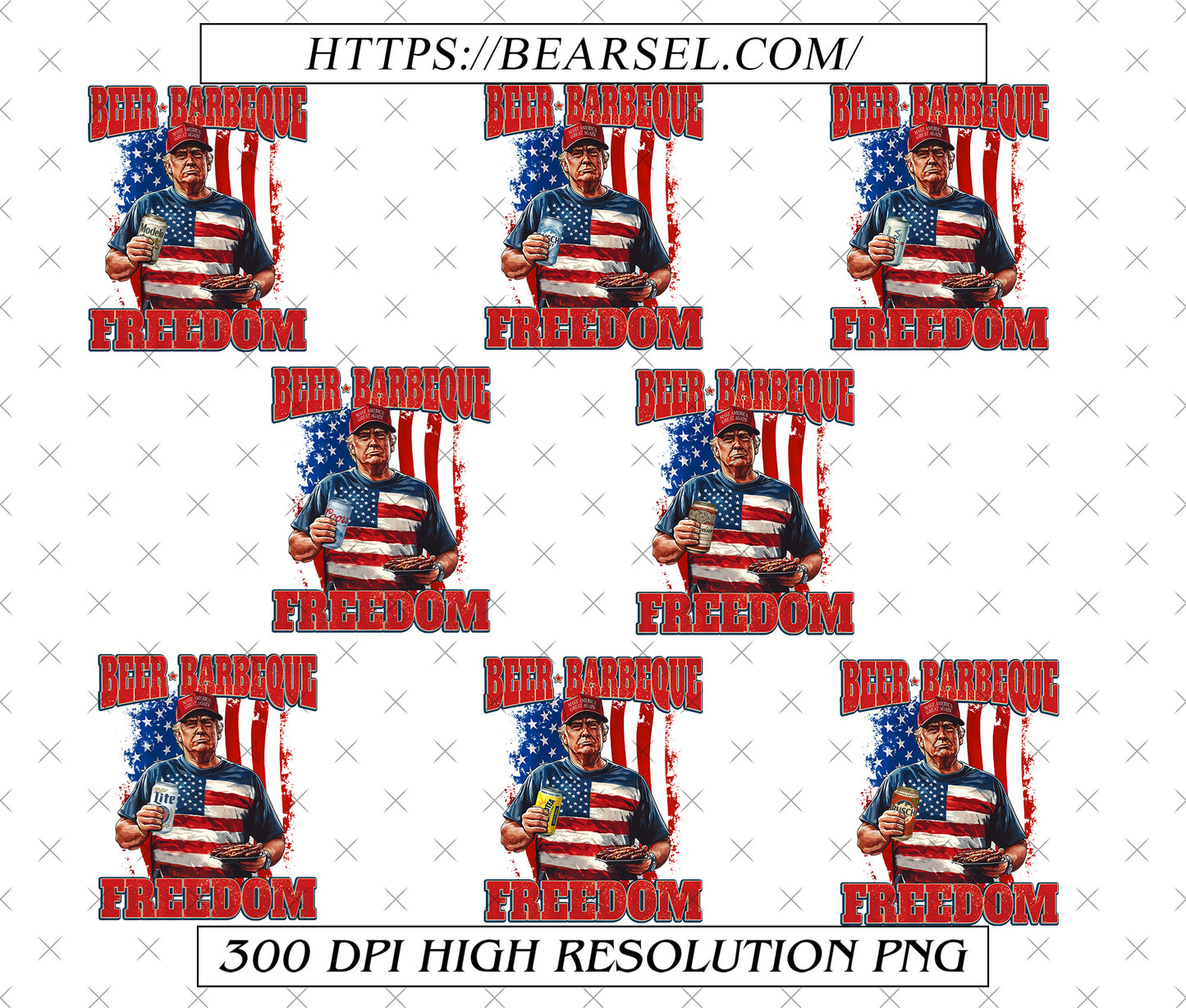Busch Light Apple Trump Beer Babeque And Freedom Shirt Design, Funny Trump Bucsh Png, 4th Of July Trump Modelo Png, Coors Banquet Trump