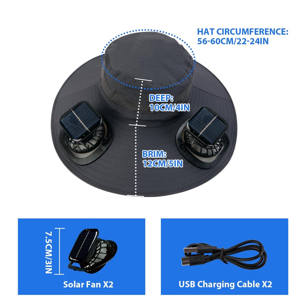 Solar Fan Hat with Dual Fans – UPF 50+ Waterproof Wide Brim Sun Cap for Fishing & Outdoor