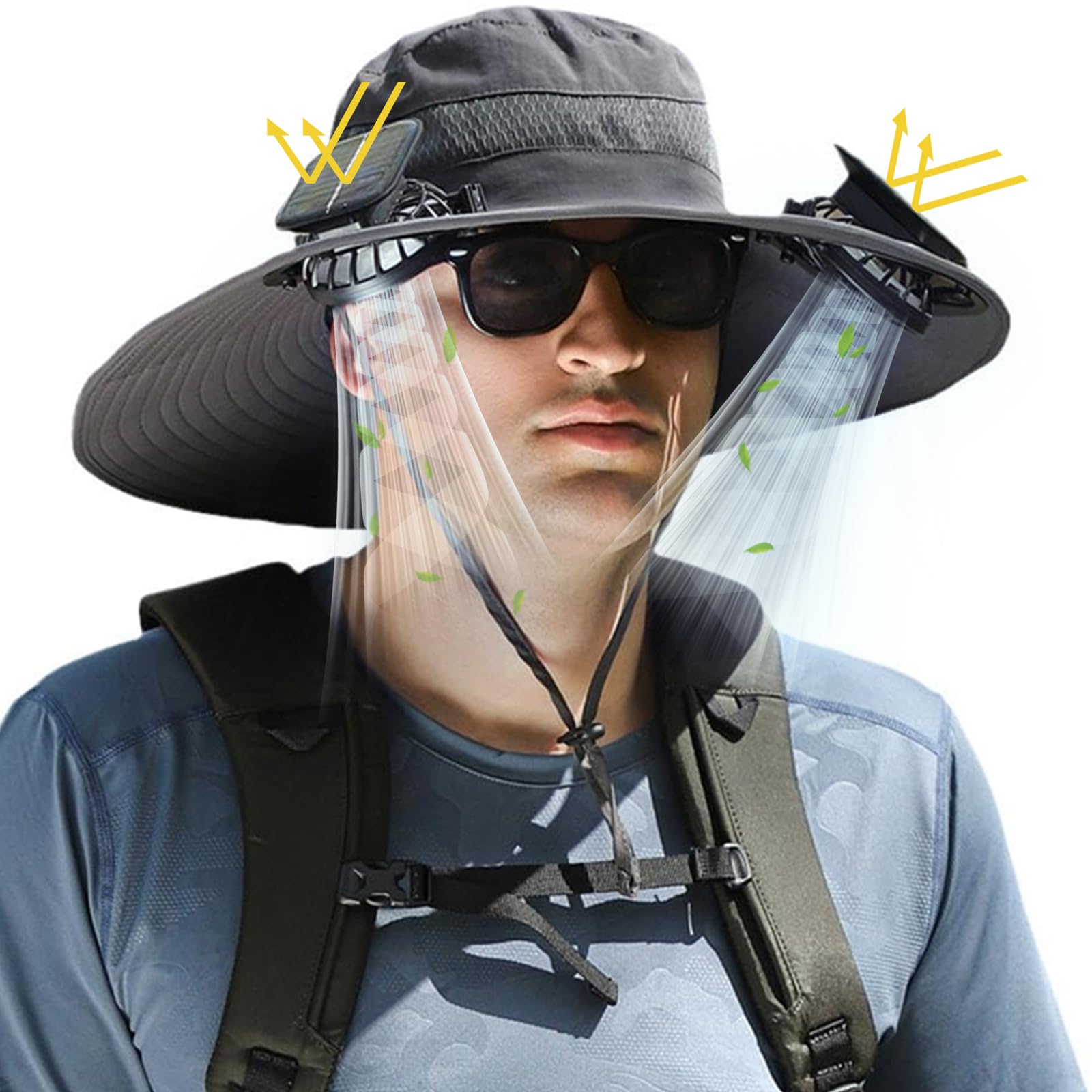 Solar Fan Hat with Dual Fans – UPF 50+ Waterproof Wide Brim Sun Cap for Fishing & Outdoor