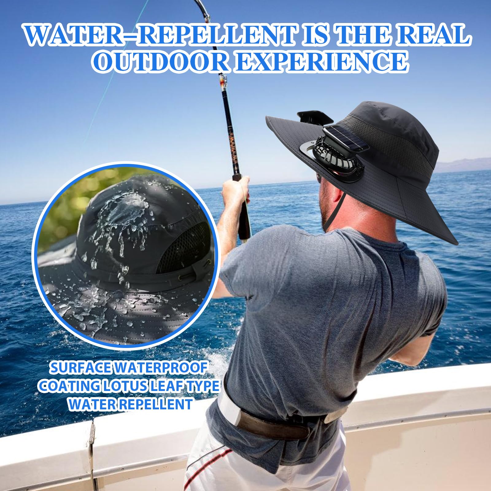 Solar Fan Hat with Dual Fans – UPF 50+ Waterproof Wide Brim Sun Cap for Fishing & Outdoor