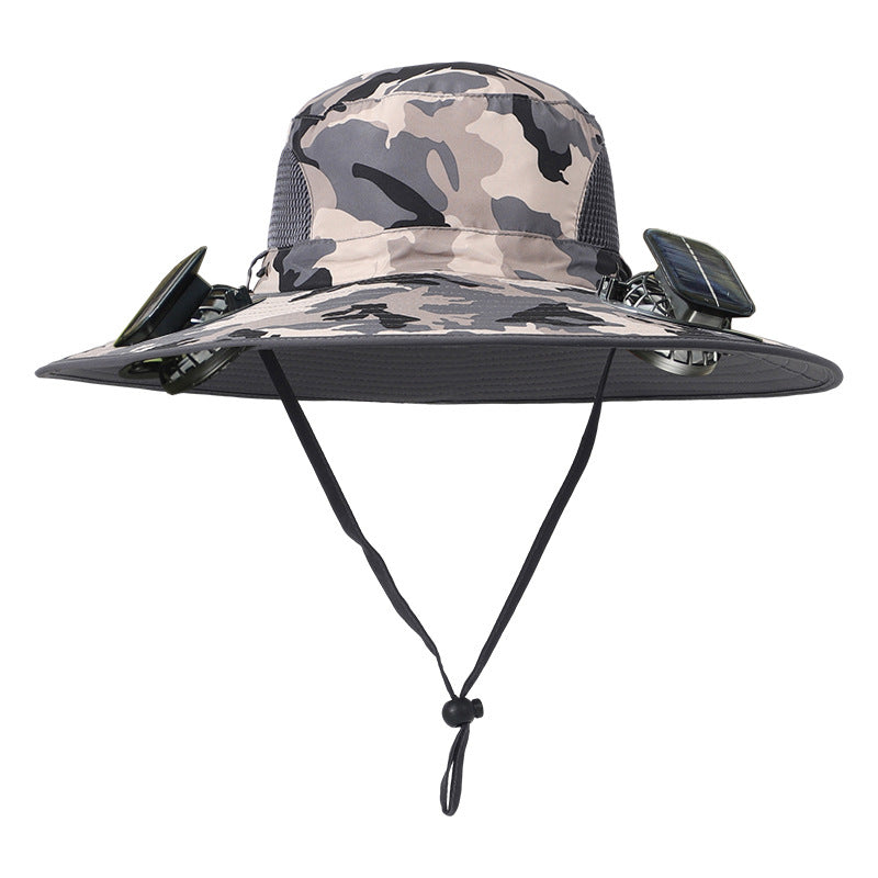 Solar Fan Hat with Dual Fans – UPF 50+ Waterproof Wide Brim Sun Cap for Fishing & Outdoor