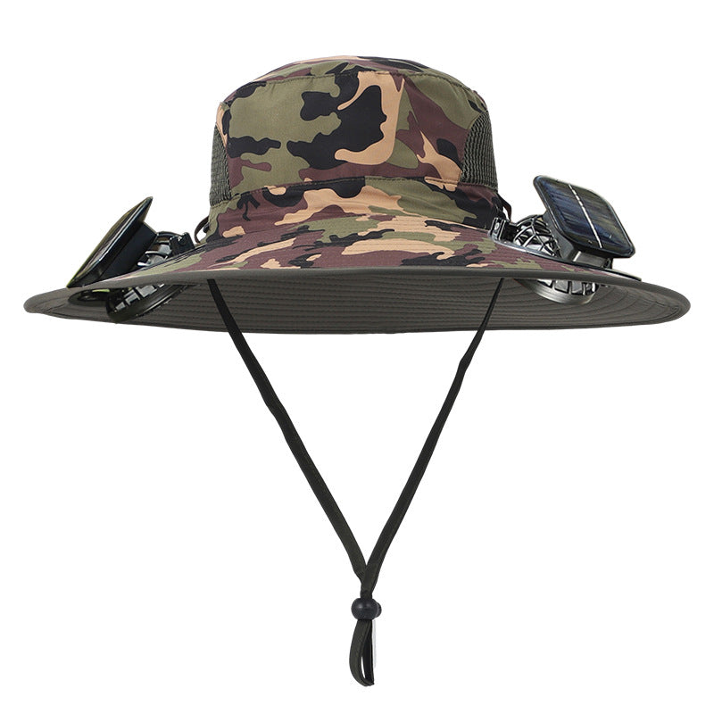 Solar Fan Hat with Dual Fans – UPF 50+ Waterproof Wide Brim Sun Cap for Fishing & Outdoor