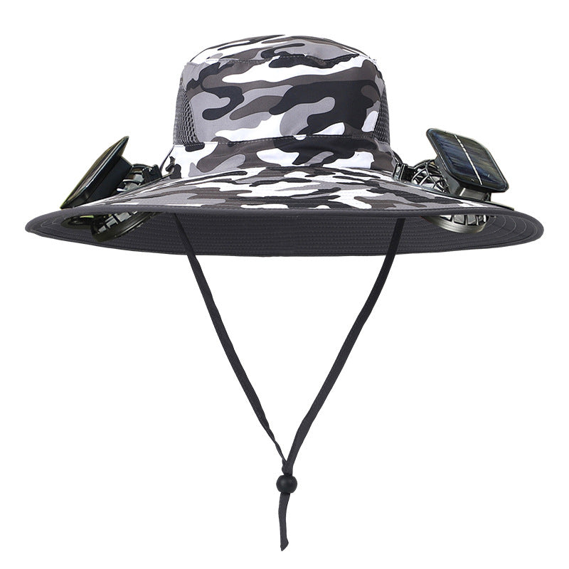Solar Fan Hat with Dual Fans – UPF 50+ Waterproof Wide Brim Sun Cap for Fishing & Outdoor